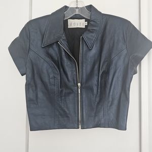 MUSEE leather crop top metallic midnight blue